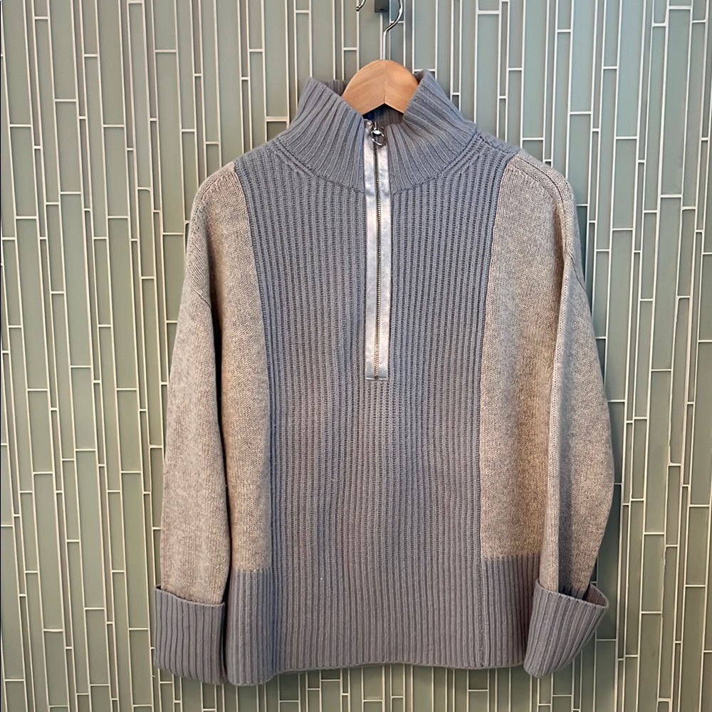 Club Monaco Gray Zip Up Sweater with Ribbed Knit